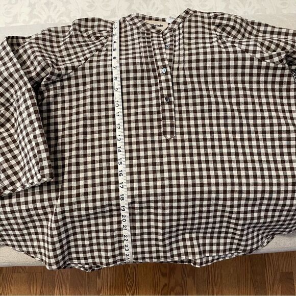 Pietsie Atlin Brwn/Wht Gingham Pull Over Long Full Sleeve Pleated Top Sz-M NWT! - Picture 6 of 9